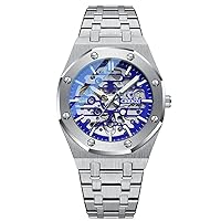 Mens Automatic Watch Skeleton Watches for Men Stainless Steel Strap Self Winder Mechanical Wrist Watches