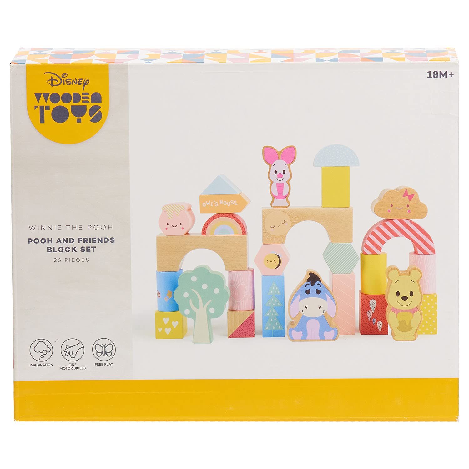 Disney Wooden Toys Winnie the Pooh & Friends Block Set, 26-Pieces Include Winnie the Pooh, Piglet and Eeyore Block Figures, Amazon Exclusive, by Just Play