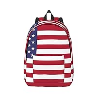 American Flag Print Canvas Laptop Backpack Outdoor Casual Travel Bag Daypack Book Bag For Men Women