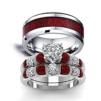 LOVERSRING Couple Ring Bridal Set His Hers White Gold Plated White CZ Stainless Steel Wedding Ring Band Set