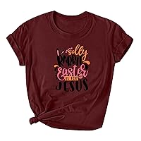 Women Happy Easter Shirts Bunny Rabbit Cute Letter Printed Graphic Tee Fashion Casual Short Sleeve Easter Tops