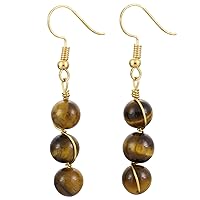 TUMBEELLUWA Crystal Beads Dangle Earrings for Women Healing Stone Drop Earrings Handmade Copper Wire Wrapped Quartz Jewelry