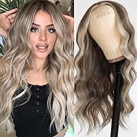 Brown Wavy Hair Wig Long Highlights Wig Brown Blonde Color Wig Heat Resistant Glueless Synthetic No Lace Front Wigs for Fashion Women