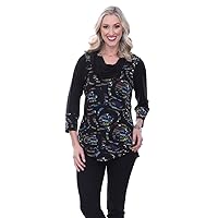 Claire, Cowl Neck, 3/4 Sleeve Tunic Top on a Patterned Body