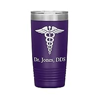 Personalized Dentist Tumbler With Name - Dentist Gift - 20oz Insulated Engraved Stainless Steel DDS Cup Purple