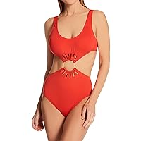 Vince Camuto Serengeti Shades Logo Ring Cutout Scoop One-Piece Red Sunset 12