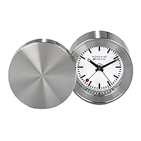 Mondaine - Wecker MSM.64410 Tischuhr 50mm - Bahnhofsuhr aus Messing gehärtetes Mineralglas staubbeständig mit rotem Sekundenzeiger - Tisch Uhr - Hergestellt in der Schweiz