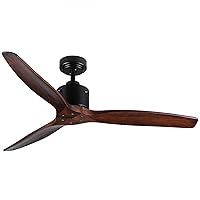 52 inch 3 Wood Blade Ceiling Fans without Lights Remote Control, Antique Brown Blade, Quiet DC Motor, Down Rod Mount, 6-Speed, Industrial Large Black Ceiling Fans for Living Room Kitchen