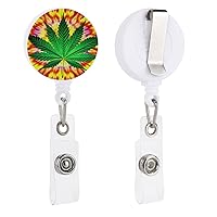 Weed and Colorful Cute Retractable Badge Reel Clips Holder for Hanging ID Card Name with Key Chain for Men Women