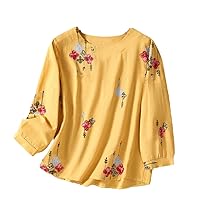 Retro Cotton Linen Embroidery Irregular Flowers Long Sleeve T-Shirt Women Loose Tops Women Pullovers