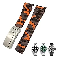 20mm 21mm Rubber Watch Strap Fit for Submariner Rolex Daytona GMT Seiko Hamilton Curved end Sport Watchband (Color : Camouflage Orange, Size : 21mm)
