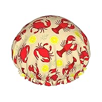 Lobster And Crab Print Waterproof Shower Cap, Double Layer Waterproof Shower Cap, Reusable Shower Cap