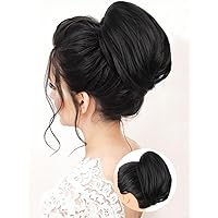 Hair Bun Clip in Short Ponytail Bun Black Hairpieces Chignon with Comb Updo Synthetic Drawstring Bun Hair Extensions for Womem