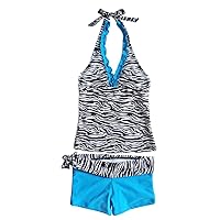 Little Big Girls' Tankini Set Zebra Halter Swimsuits Swimwear Bathing Suit