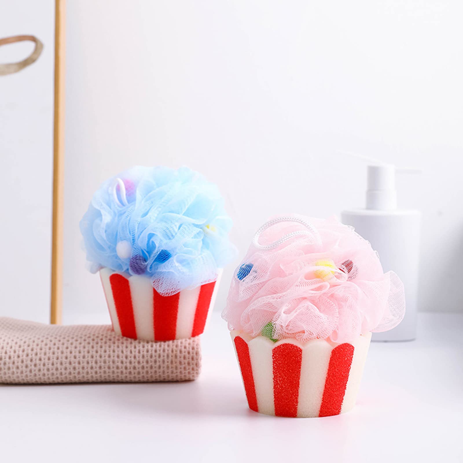 Ice Cream Bath Body Scrubber Mesh Foaming Shower Loofahs Bathing Cleaning Tool for Women Kid Shower for Body Cute