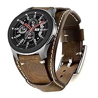 Compatible with Samsung Galaxy Watch 42mm/Active 40mm/Gear S2 Classic Straps, 20mm Replacement Genuine Leather Cuff Band with Stainless Steel Metal Buckle Men Women