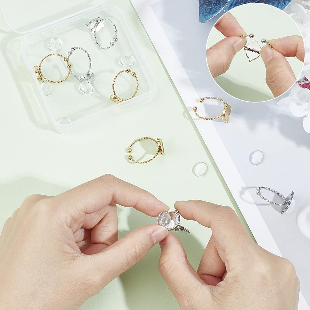 UNICRAFTALE 2 Colors 16Pcs DIY Blank Dome Ring Making Kit Adjustable Oval Cabochon Ring Blanks Stainless Steel Open Cuff Ring Settings Frame Tray Bezel Glass Cabochons for Jewelry Making