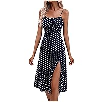 Womens Split Side Spaghetti Strap Long Cami Dress Square Neck Floral Elegant Trendy Sexy Casual Dressy Midi Dress