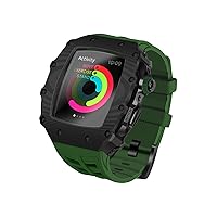 TONECY Kohlefaser-Gehäuse und Armband für Apple Watch Band Serie 8,45 mm, modifiziertes Gehäuse für iWatch Serie 7/6/5/4/SE 44 45, Displayschutzabdeckung (Farbe: Grün, Größe: 44 mm für 6/5/4/SE)