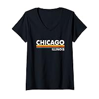 Womens Chicago - Illinois - Retro Stripes - Classic V-Neck T-Shirt