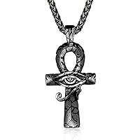 Ankh Necklace 925 Sterling Silver Eye of Horus Necklace Egyptian Amulet Pendant Jewelry Gifts for Men with 22