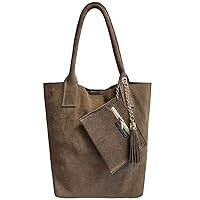 Ladies Genuine Suede Leather Shopper Bag with Same Colour Jewellery Case Shoulder Bag