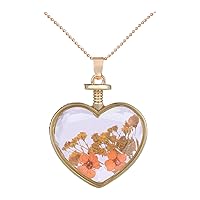 Heart Glass Dried Flower Necklace Natural Lace Flower Pendant Necklace Gold Pendant Necklace for Women Girls