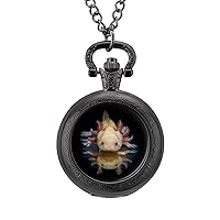 Animal Axolotl Quartz Pocket Watch Vintage Necklace Watches With Chain For Men Women black-style