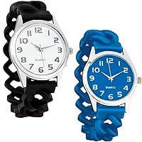 Silicon Stretch Expandable Wrist Watch -2 Pack Bundle (Black & Blue) | Analog Wrist Watch with Elastic Wrist Watch Band | Unisex Watches | Mens Watches | Womens Watches | Easy to Read Watches