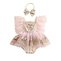 BHMAWSRT Newborn Girl Romper Summer Sleeveless Lace Flowers Ruffle One-Piece Playsuits Baby Girls Summer Clothes