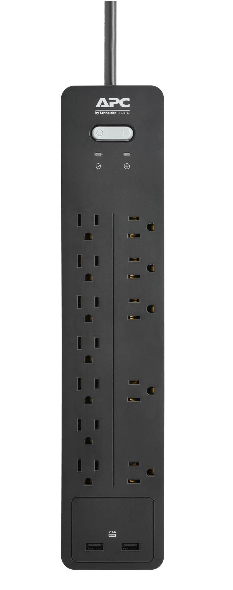 APC Surge Protector Power Strip with USB Charging Ports, PH12U2, 2160 Joules, Flat Plug, 12 Outlets Black