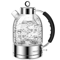 ASCOT Electric Kettle, Glass Electric Tea Kettle Gifts for Men/Women/Family 1.5L 1500W Borosilicate Glass Tea Heater, with Auto Shut-Off and Boil-Dry Protection (Silver)