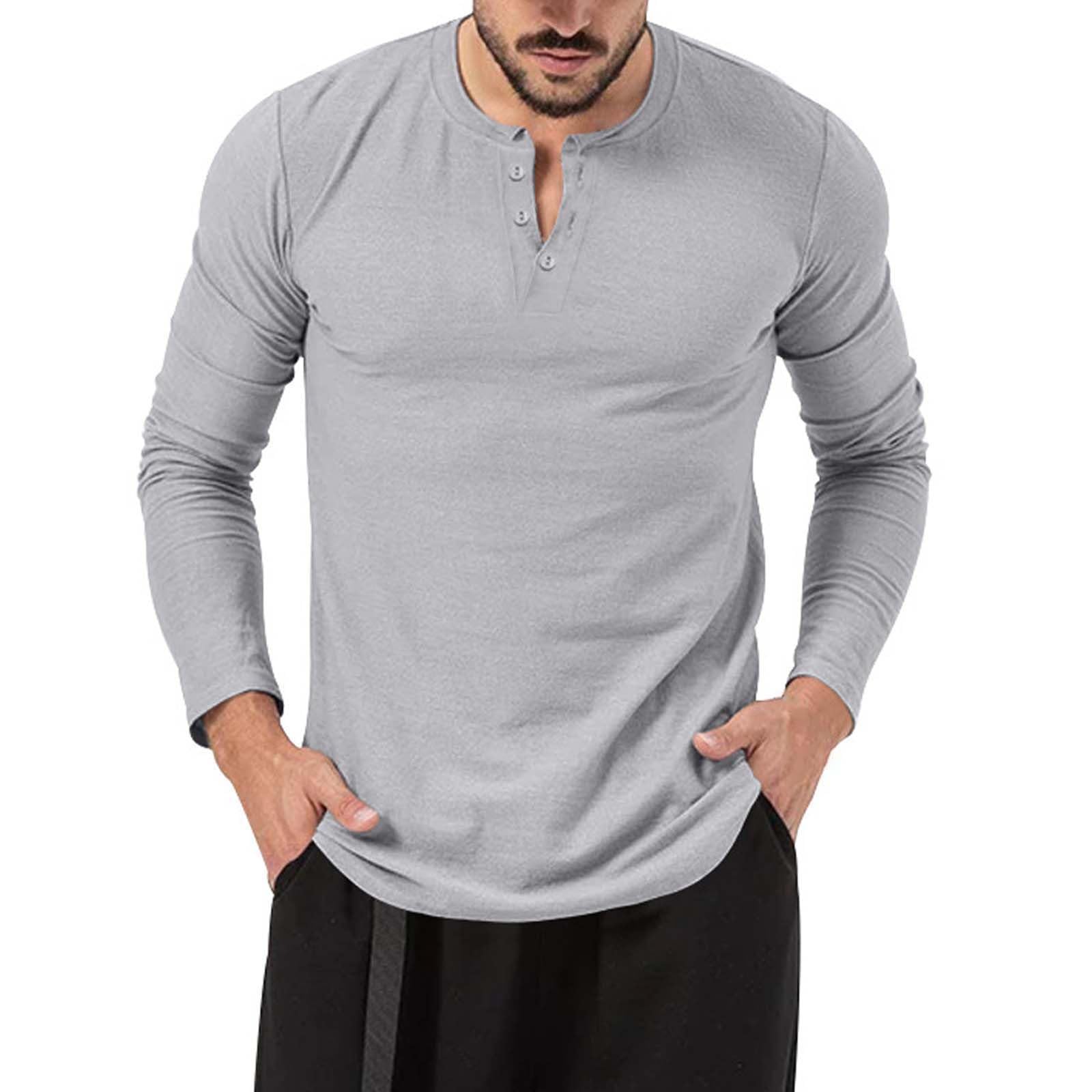 New Mens Henley Shirt T-shirts shirts Long Sleeve Cotton Pullover