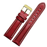 for Classic General Purpose Plain Weave Watch Band Fashion Brand Strap 18mm 20mm 21mm 22mm Genuine leahther Wristband (Color : Red-Gold, Size : 18mm)
