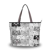 Tote Bag for Women with Zipper and Pockets,Polyester Tote Bag Pattern Tote Purse Women Handbag