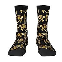 Mens Crew Socks Ancient-Egyptian-Ankh-Gold Patterned Funny Novelty Cotton Crew Socks