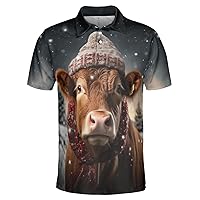 Xmas Cow Men's Polo Shirts - Galaxy Cat Short Sleeve Regular Fit Polo Shirts for Men Women Series 11