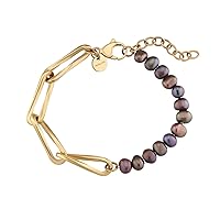 Noelani 2034644 Women's Bracelet Stainless Steel with Freshwater Cultured Pearl, 17 + 3 cm, Gold, Comes in Jewellery Gift Box, Stainless Steel, None