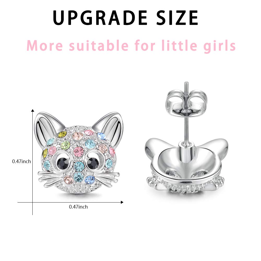 Lanqueen Cute Cat Stud Earrings for Girls Hypoallergenic Cat Cubic Zirconia Earrings for Women Teens Girls Cat Lovers