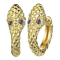 AT Jewellery - 9ct Yellow Gold Filled Small Python-Snake Amethyst Purple Gemstone 10mm Huggie Hoop Earrings