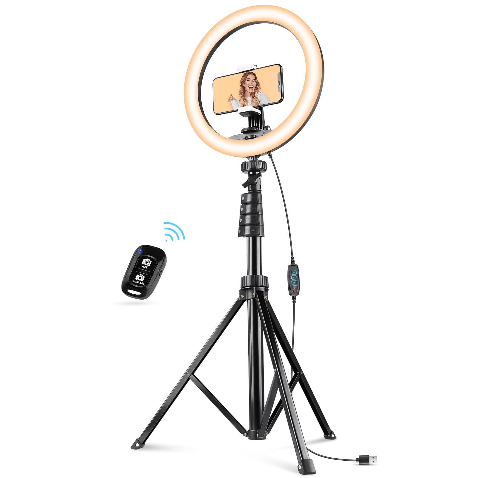 Ubeesize UB-DR121BK-new 12'' Ring Light with 62'' Selfie Stick Tripod, LED Ring Light with Stand and Phone Holder for Recording/Makeup/YouTube/TIK Tok, Compatible with Cell Phone, Camera