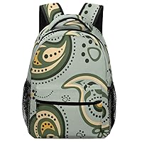 Large Carry on Travel Backpacks for Men Women Paisley Green Yellow Flower Business Laptop Backpack Casual Daypack Hiking Sports Bag