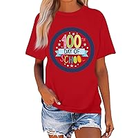 Women's 100 Days of School Shirt Fashion Casual Printed Shirt Short Sleeve Round Neck Pullover Tops Shirt, S-3XL