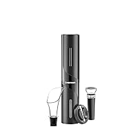 Chefman Electric Wine Opener Makes Opening Bottles Fast, Foolproof, And Fun! Black, Battery-Operated 4-Piece Corkscrew Set Comes With A Foil Cutter, Pourer, And Vacuum Stopper