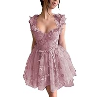 3D Butterfly Lace Appliques Homecoming Dresses Corset Tulle Short Prom Dress Sweetheart Cocktail Party Gowns for Teens