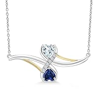 Gem Stone King 925 Sterling Silver and 10K Yellow Gold Sky Blue Aquamarine Blue Created Sapphire and Lab Grown Diamond Pendant Necklace For Women (0.98 Cttw, with 18 Inch Chain)