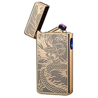Electric Lighters Rechargeable USB Lighter, Plasma Dual Arc Lighter, Windproof Flameless Cool Lighters for Candles, Incense Stick, Outdoor Camping (Gold Dragon)