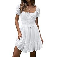 LILLUSORY Women's Square Neck Cottagecore Mini Dresses 2023 Summer Puff Sleeve Sundress A Line Casual Short Dress