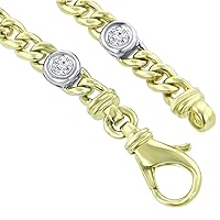 0.91 ct Ladies Two Tone Cuban Link Round Cut Diamond Bracelet in 14kt Gold