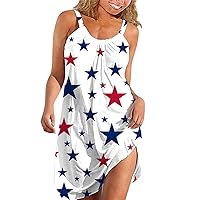 Womens Summer Dresses American Flag Patriotic Dress Casual Sleeveless Tshirt Sundresses 4th of July Cover Up Beach Dress
